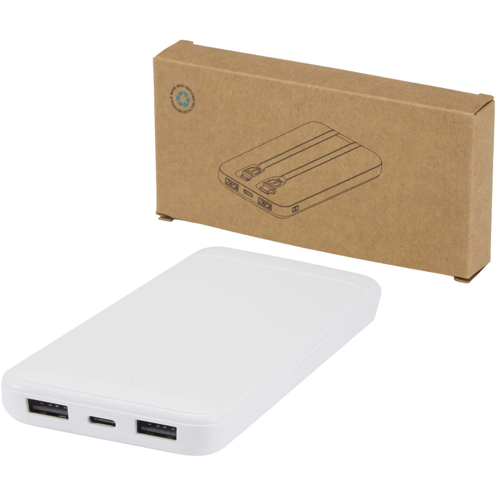 Logo trade promotional products image of: Adhil 10.000 mAh 10W recycled plastic power bank with 2 built-in cables