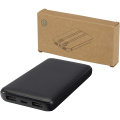 Adhil 10.000 mAh 10W recycled plastic power bank with 2 built-in cables, Solid black