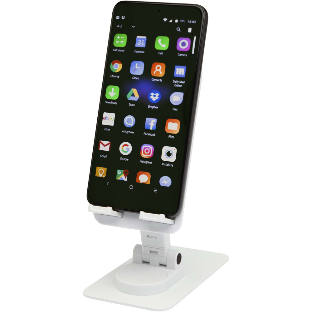 Logotrade promotional giveaway image of: Alhena recycled plastic foldeable phone holder with metal desk stand