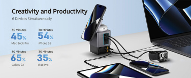 Logo trade promotional gifts image of: Urban Vitamin Sacramento 105W GAN charger+retractable cables