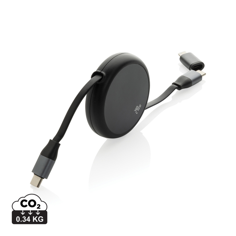 Logo trade promotional gift photo of: Terra RCS recycled aluminium retractable 240W 2-in-1 cable
