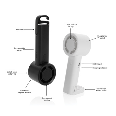 Logo trade promotional giveaways picture of: Twist RCS recycled plastic re-chargeable portable fan