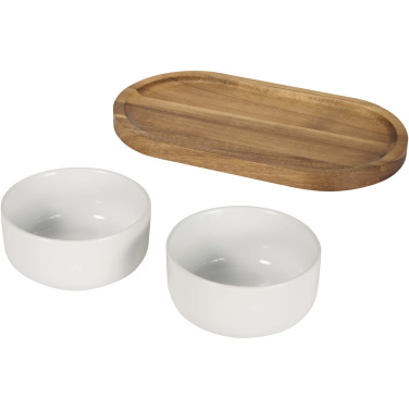 Logo trade promotional gifts image of: Noa wooden tray and ceramic serving bowls set