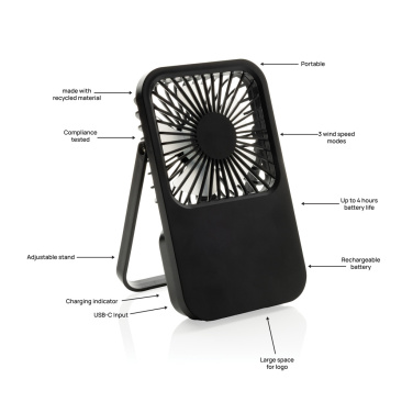 Logo trade promotional products picture of: Aervina RCS recycled plastic re-chargeable desk fan