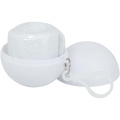 Fog poncho in round plastic container with carabiner, White