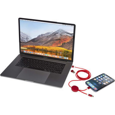 Logotrade ärikingituse foto: Punane Alasia 5-in-1 taaskasutatud alumiiniumist ja plastikust 150 cm kiirlaadimiskaabel