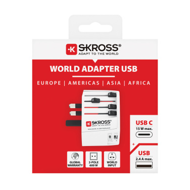 Logo trade mainoslahjat ja liikelahjat kuva: SKROSS World Travel MUV 2-napainen USB A ja C adapteri