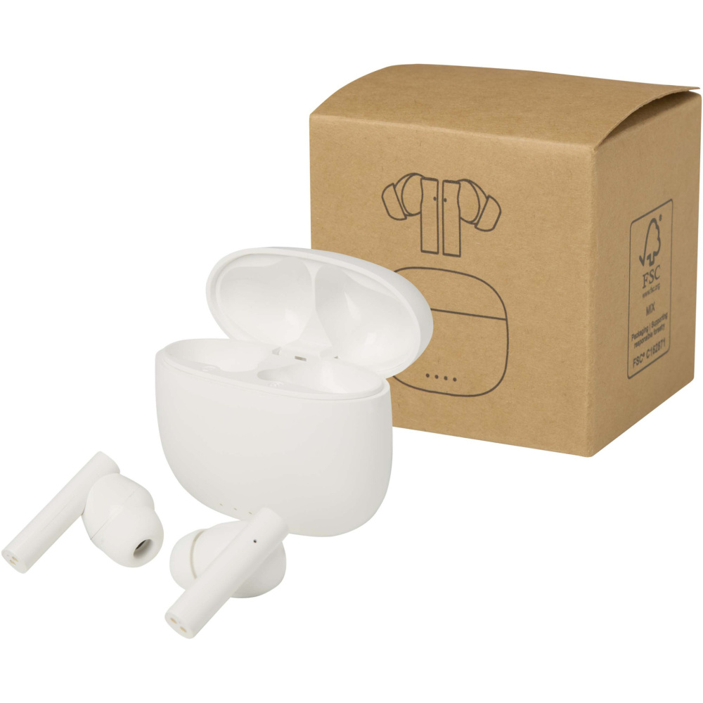 Logotrade liikelahjat kuva: Alterf kierrätysmuovista valmistetut langattomat True Wireless Bluetooth® -kuulokkeet silikonisilla korvasovittimilla