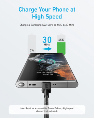 Logotrade firminės dovanos nuotrauka: „Anker“ USB-C–USB-C laidas, 1,8 metro, 60 W