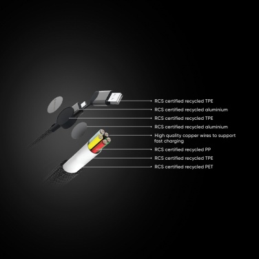 Logotrade korporatīvās dāvanas foto: Oakland RCS pārstrādāta plastmasas 6-in-1 ātrās uzlādes 45W kabelis