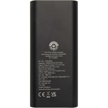 Logotrade ziemassvētku dāvanas foto: Acamar 20.000 mAh 70W pārstrādāta alumīnija klēpjdatora pārnēsājamais akumulators