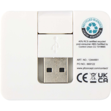 Logotrade ziemassvētku dāvanas foto: Gaia 4 portu USB centrmezgls ar USB-A un C tipa izeju un divkāršu ieeju - izgatavots no pārstrādātas plastmasas