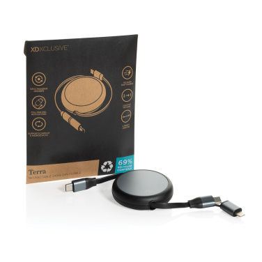 Logotrade korporatīvās dāvanas foto: Terra RCS pārstrādāta alumīnija ievelkams 240 W 2-in-1 kabelis