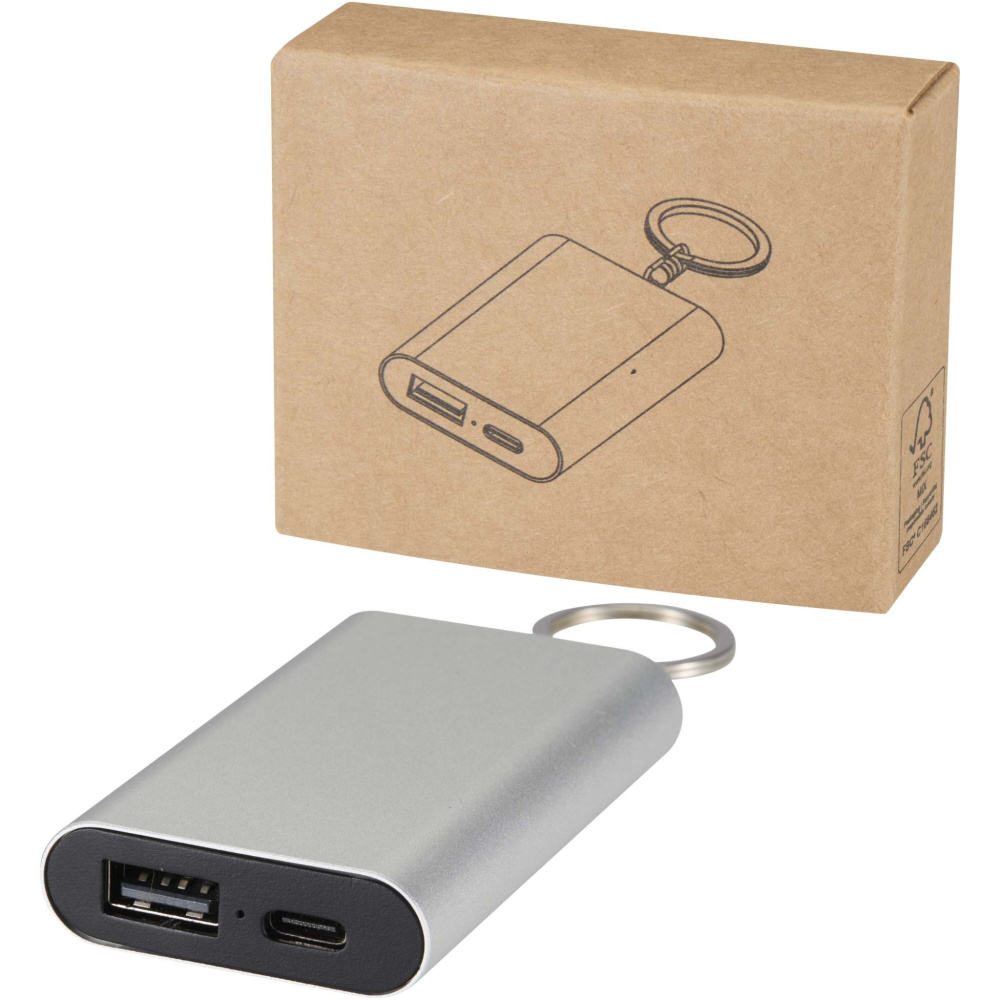Logotrade korporatīvās dāvanas foto: Arcturus 2000 mAh pārstrādāta alumīnija pārnēsājamais akumulators ar atslēgu piekariņu