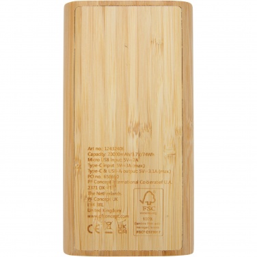 Logotrade reklamprodukter bild: Tulda 20,000 mAh powerbank i bambu