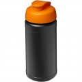 Baseline 500 ml sportflaska med fliplock av återvunnet material, Solid svart/orange