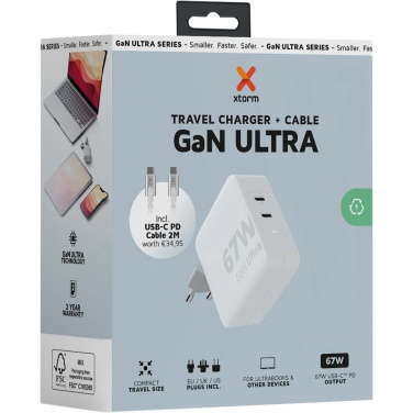 Logotrade kampanjprodukter bild: Xtorm XVC2067 GaN Ultra 67 W reseladdare med 100 W USB-C PD-kabel