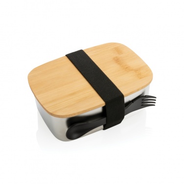 Logotrade presentreklam bild: Stainless steel lunchlåda med bambulock och spork