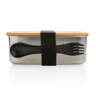 Logotrade kampanjprodukter bild: Stainless steel lunchlåda med bambulock och spork