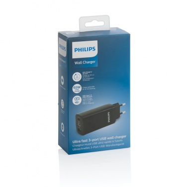 Logotrade kampanjprodukter bild: Philips 65W ultrasnabb PD 3-port USB-väggadapter