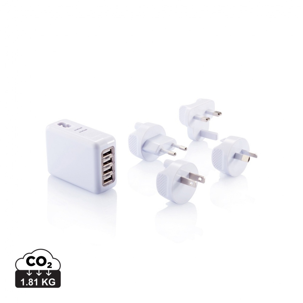 Logotrade kampanjprodukter bild: Reseadapter med fyra USB-portar