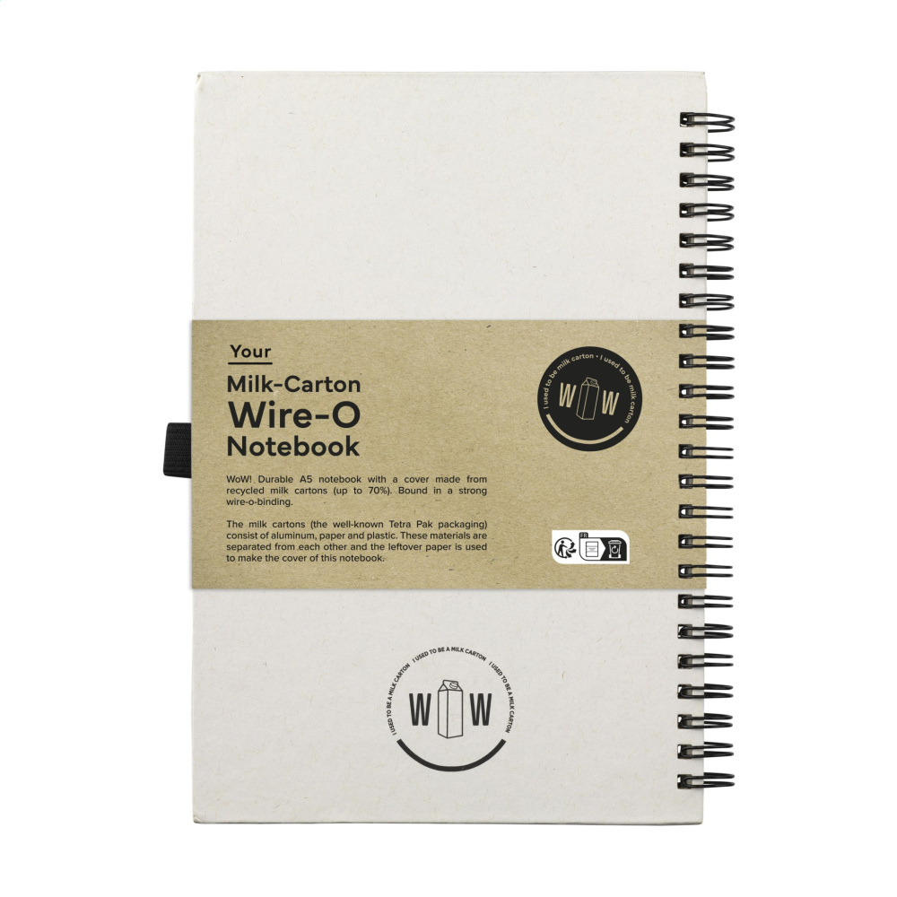 Logotrade profilprodukter bild: Mjölkkartong Wire-O-papper Notebook A5