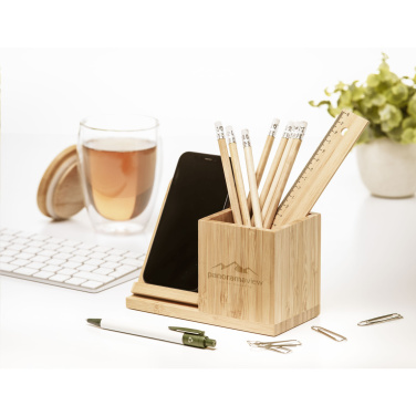 Logotrade kampanjprodukter bild: Bamboo Boss 15W laddare/pennhållare