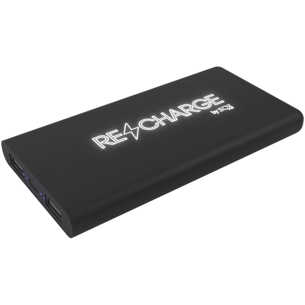 Logotrade reklamprodukter bild: SCX.design P40 10 000 mAh upplyst trådlös powerbank i gummi