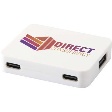 Logotrade kampanjprodukter bild: Gaia 4-portars USB-hubb med USB-A- och Typ-C-utgång och dubbla ingångar – tillverkad av återvunnen plast