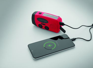 Logotrade presentreklam bild: Bärbar radioSOS med LED-ficklampa